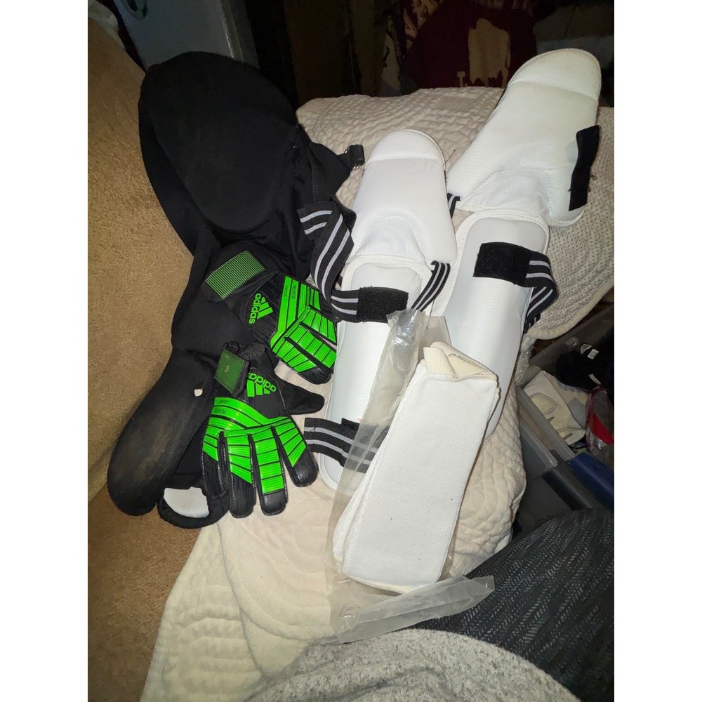 Lot of Riddell Football Pants Adult S Adidas Predator Junior Gloves Shin Guards